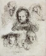 REMBRANDT Harmenszoon van Rijn, Studies of the Head of Saskia and Others